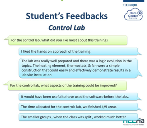 HELHa Data Center Engineering Certification - Lab in 2018 - Results of Feedback - higher education - experience